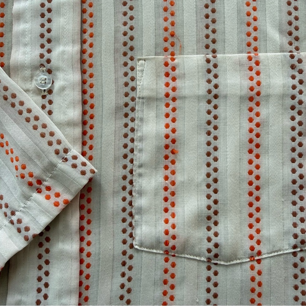 Vintage 60s 70s Semi Sheer Dagger Collar S/S Striped Button Down ~ Size Medium - Picture 8 of 9